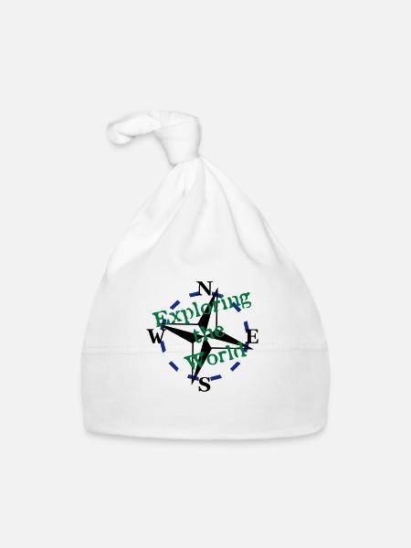 Compass - Exploring the World - 3 Color Vector - Organic Baby Cap - white - Front