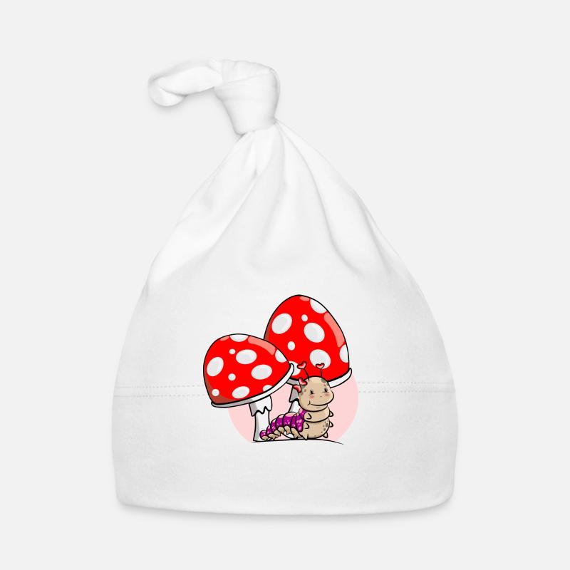 Raupe mit Pilzen - Baby Bio-Mütze - Weiß