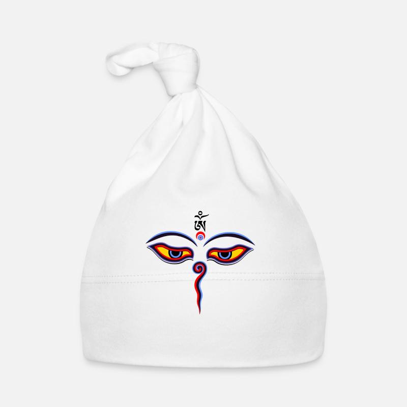 Les yeux de sagesse de Bouddha - Les yeux du temple de Bodhnath, OM 2 - Bonnet bio Bébé - blanc