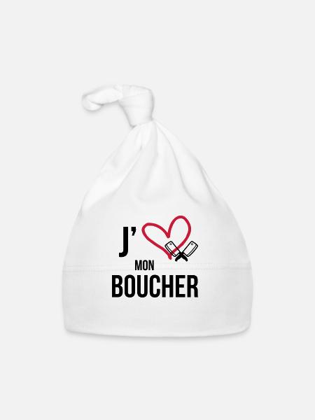 J'aime mon Boucher - Bonnet bio Bébé - blanc - Devant