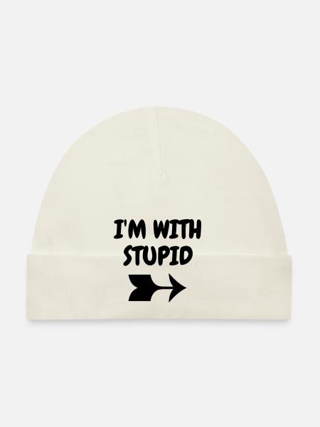 I'm with stupid - Humor - Funny - Joke - Friend - Bonnet bio Bébé - blanc - Devant