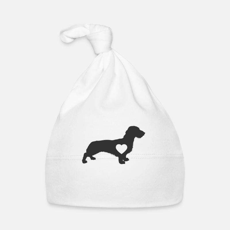 Cadeau canin chien teckel à poil dur - Bonnet bio Bébé - blanc