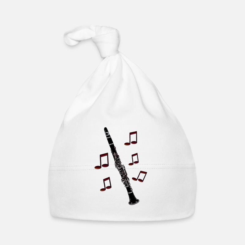 Notes de clarinette rouge - Bonnet bio Bébé - blanc