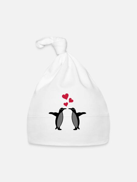 coeurs de pingouin - Bonnet bio Bébé - blanc - Devant