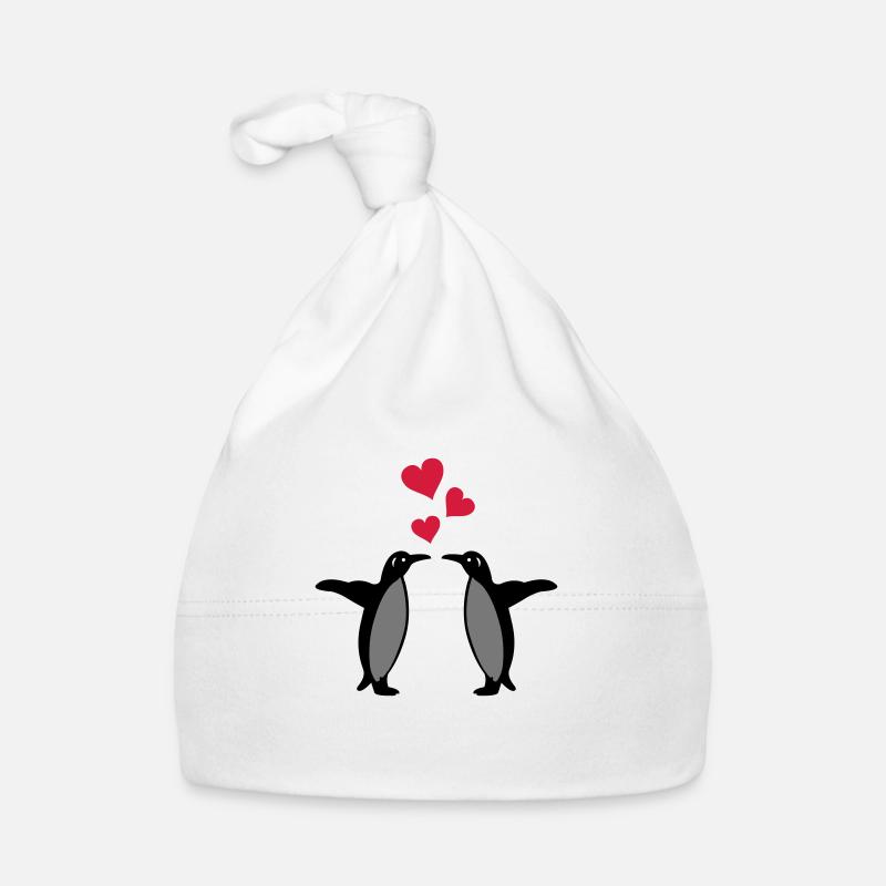 coeurs de pingouin - Bonnet bio Bébé - blanc