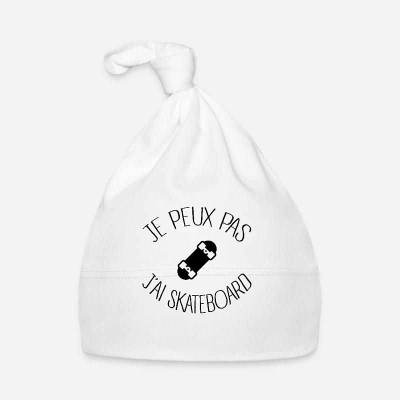 JE PEUX PAS J AI SKATEBAORD - Bonnet bio Bébé - blanc