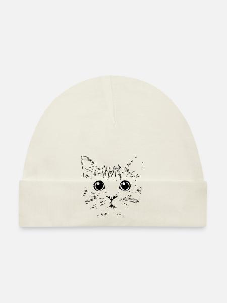 tete de chat - Bonnet bio Bébé - blanc - Devant