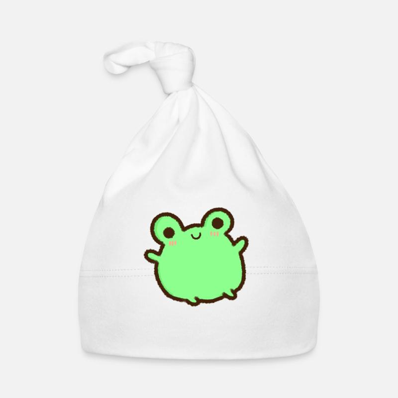 kawaii & joyeuse grenouille verte - Bonnet bio Bébé - blanc