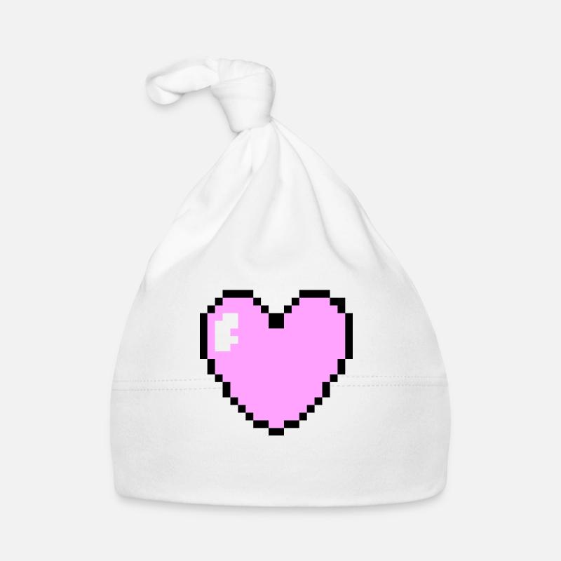 Rosa Pixel Herz - Baby Bio-Mütze - Weiß