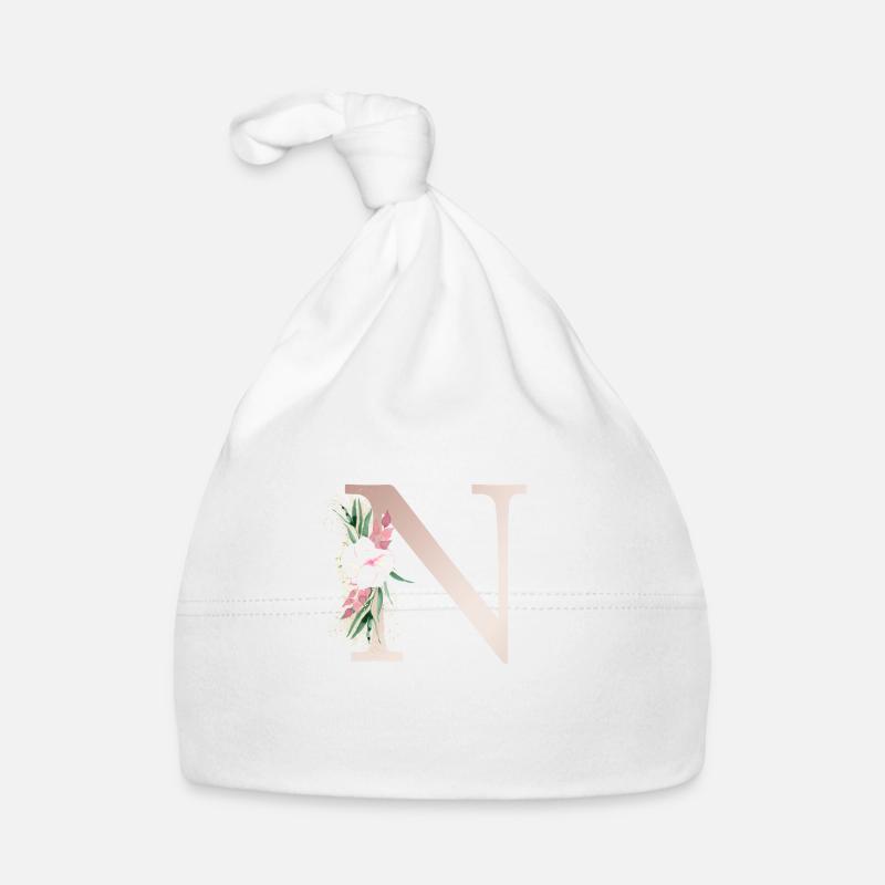 Monogramme N Floral personnalisable - Bonnet bio Bébé - blanc