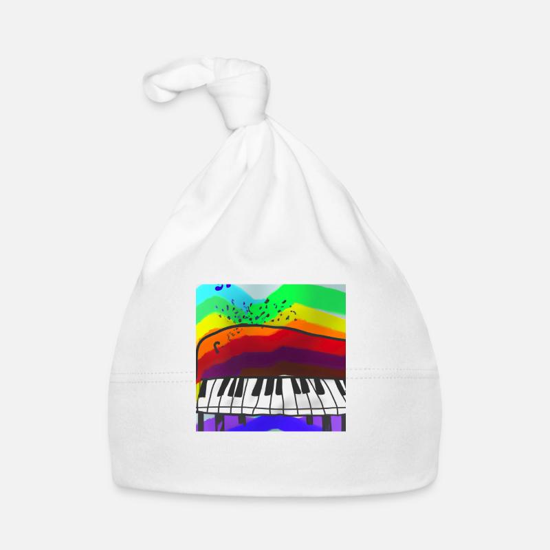 Piano sur arc-en-ciel - Musique - Bonnet bio Bébé - blanc