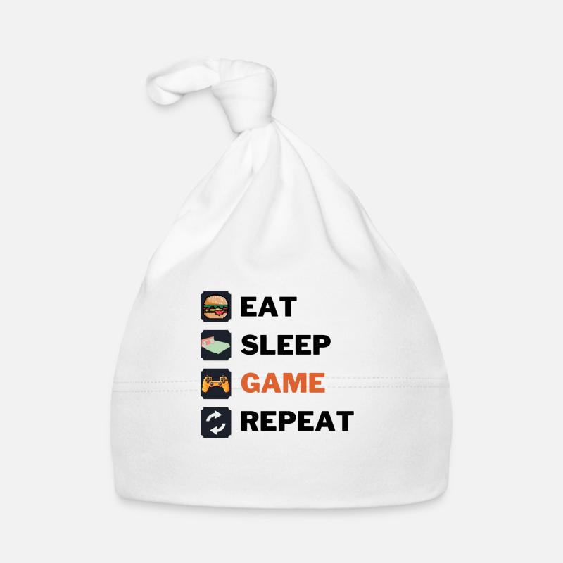 Eat sleep game repeat - Organic Baby Cap - white