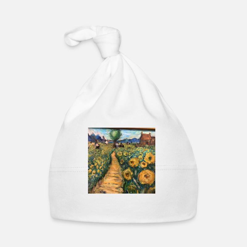 Peinture paysage - Bonnet bio Bébé - blanc