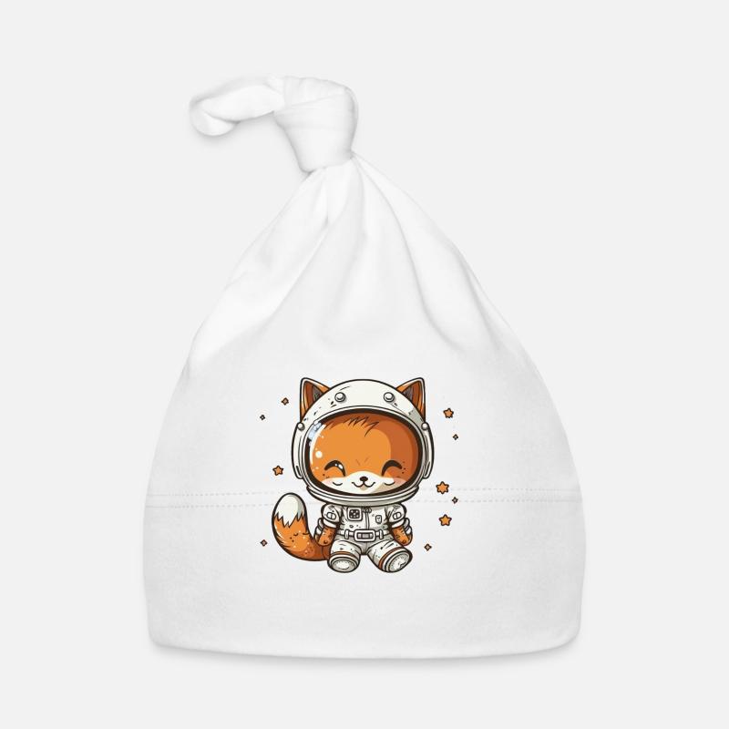 Kawaii mignon Happy Astronaut Fox - Bonnet bio Bébé - blanc