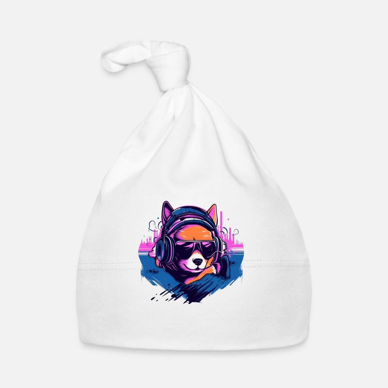 Shiba Inu dans le style Synth Wave Bonnet bio Bébé