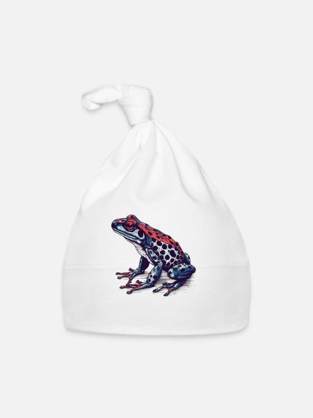 Pfeilgiftfrosch Amphibie in toller retro Optik - Baby Bio-Mütze - Weiß - Vorne