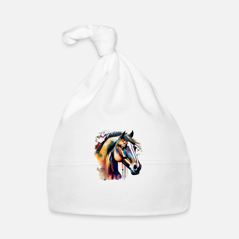Cheval coloré au look splash - Bonnet bio Bébé - blanc