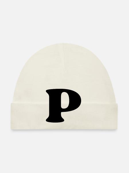 Letter p - Organic Baby Cap - white - Front