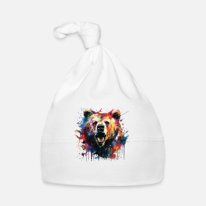 Grizzli aux couleurs vives. Conception de l’ours - Bonnet bio Bébé - blanc