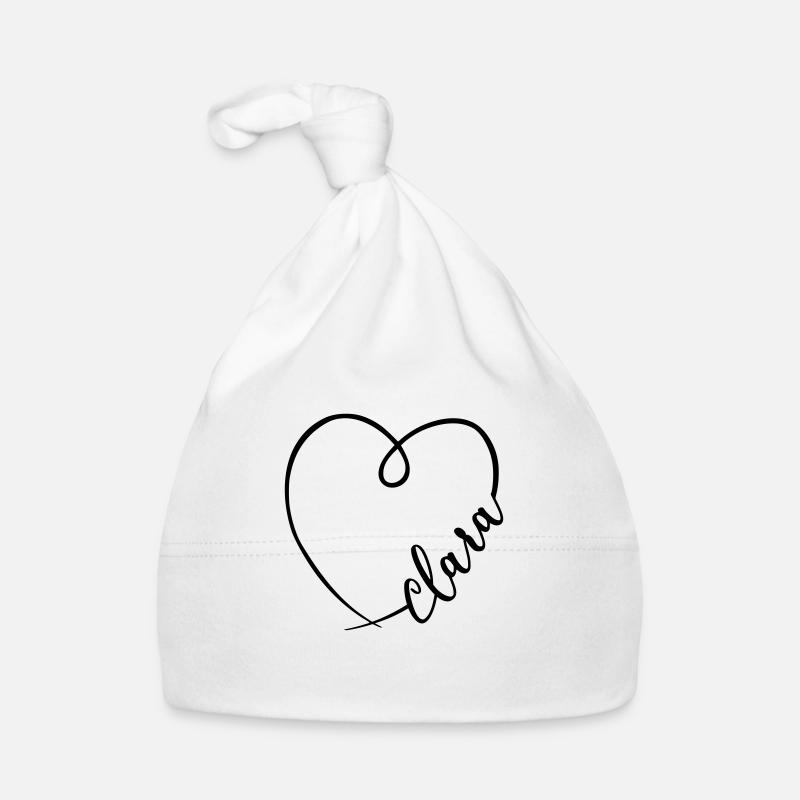 Clara Nom Calligraphie Coeur - Bonnet bio Bébé - blanc