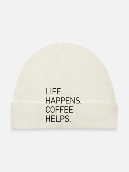 Life Happens Coffee Helps - Baby Bio-Mütze - Weiß - Vorne
