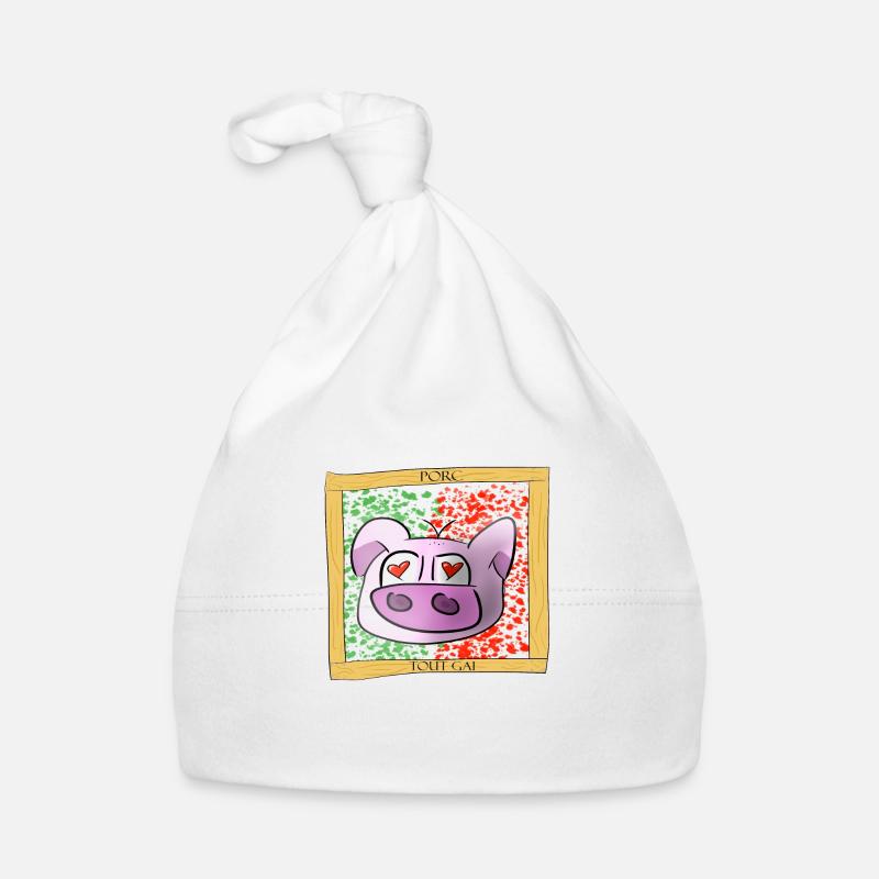 Porc tout gai - Bonnet bio Bébé - blanc