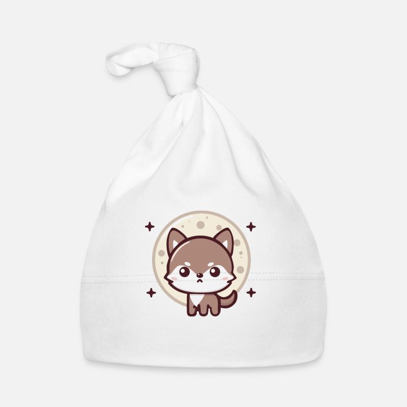 Moonlight Spirit: Chibi Wolf with Moon - Organic Baby Cap - white