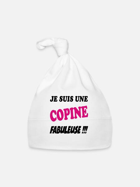 Je suis une copine fabuleuse - Bonnet bio Bébé - blanc - Devant
