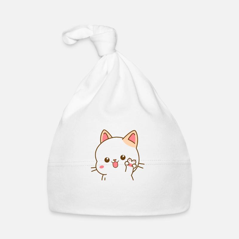 Chat kawaii faisant le signe V de paix Bonnet bio Bébé
