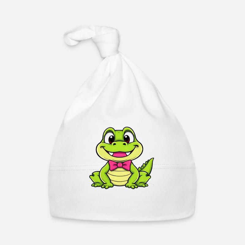 Charmant crocodile de dessin animé avec nœud papillon rose Bonnet bio Bébé