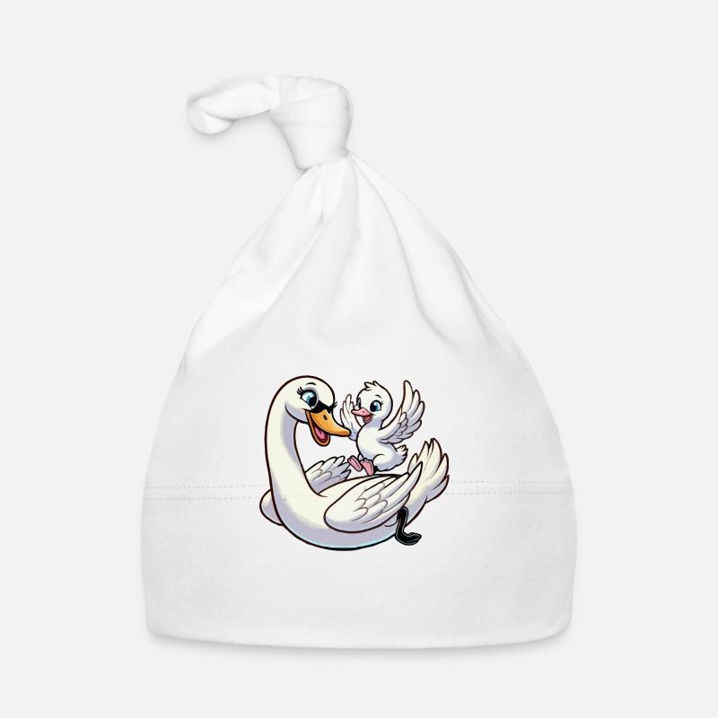Cygne mère et enfant gambadant Bonnet bio Bébé