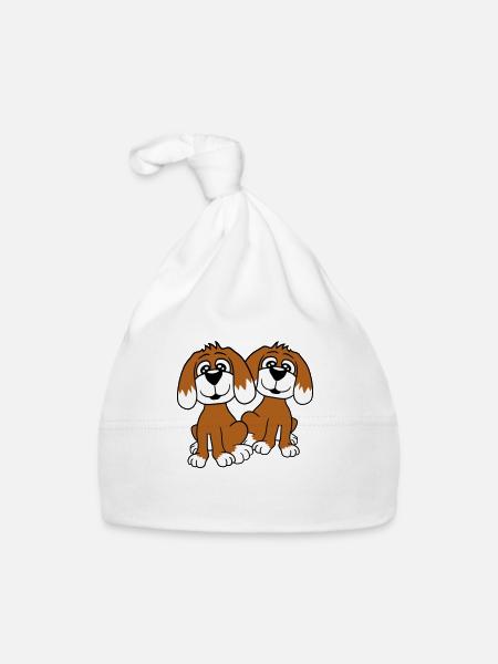 2 chiens équipe assis deux amis équipage heureux - Bonnet bio Bébé - blanc - Devant