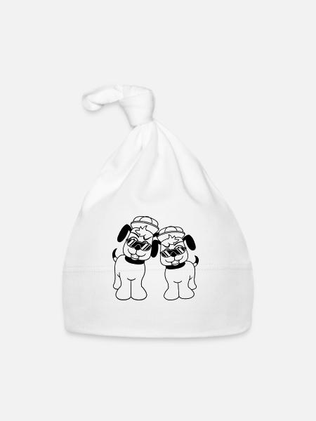 2 DJ chiens lunettes de soleil adolescent casquette casquette équipe - Bonnet bio Bébé - blanc - Devant