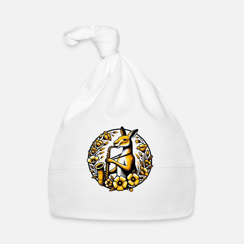 Saxophon Känguru - Baby Bio-Mütze - Weiß