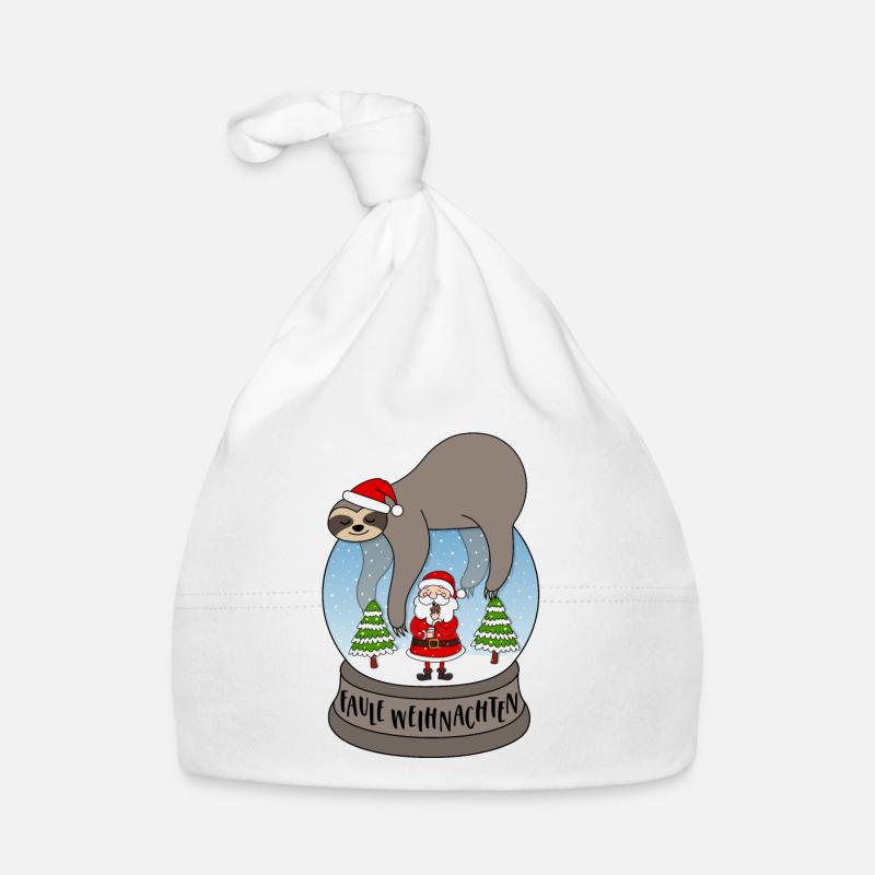 Sloth Snow Globe Lazy Christmas Santa Biscuit Organic Baby Cap