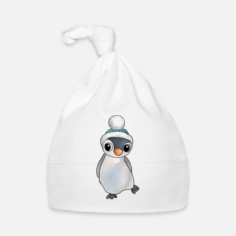 Pingouin avec chapeau - Bonnet bio Bébé - blanc