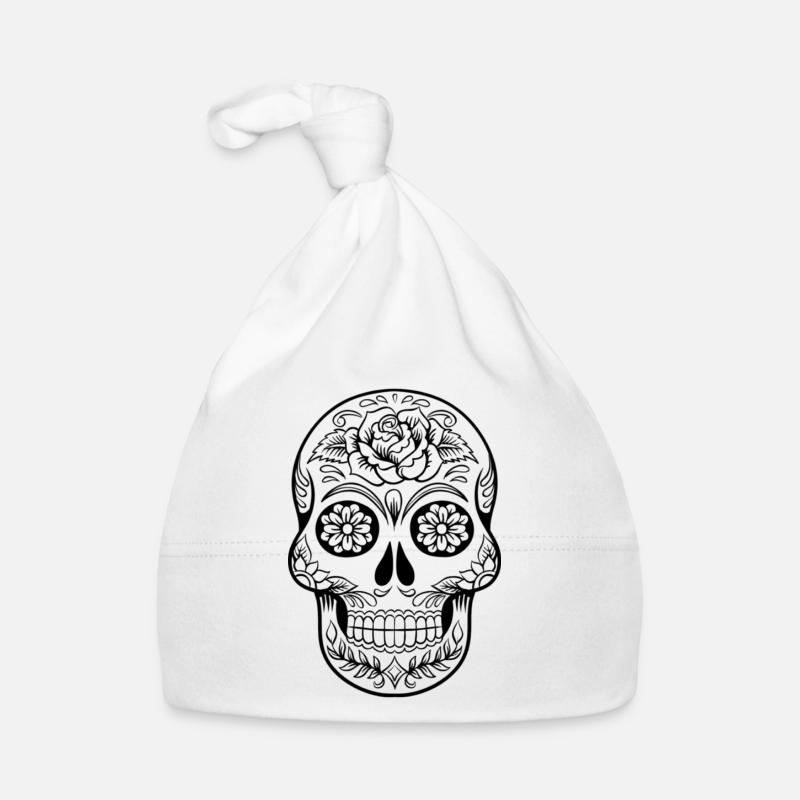 Mexikanischer Schädel mit Rose Baby Bio-Mütze