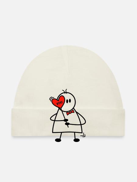 Valentinstag Lovestory Boy mit Herz I love you - Baby Bio-Mütze - Weiß - Vorne