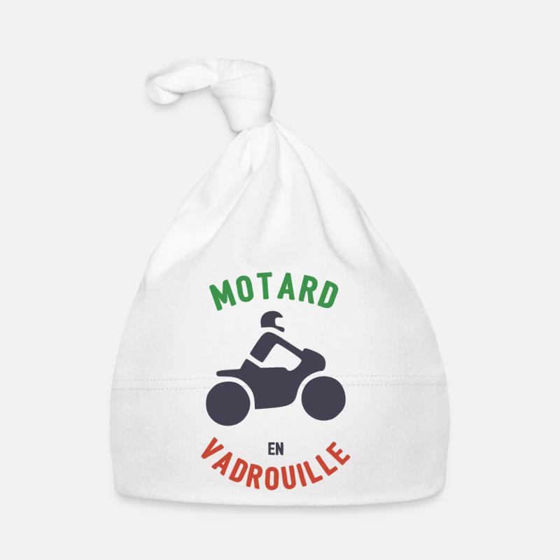 Motard en Vadrouille - Bonnet bio Bébé - blanc