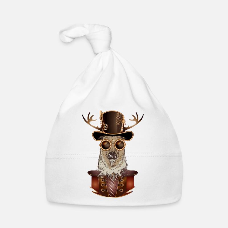 Steampunk deer with cylinder hat and glasses Organic Baby Cap