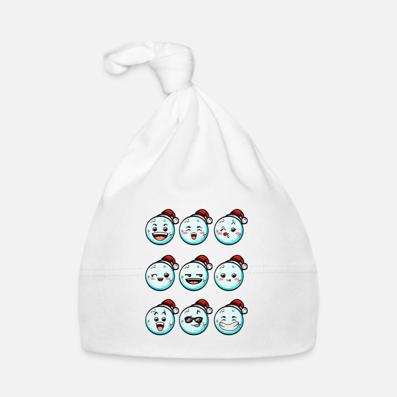 9 boules de neige avec chapeau de Noël - Bonnet bio Bébé - blanc