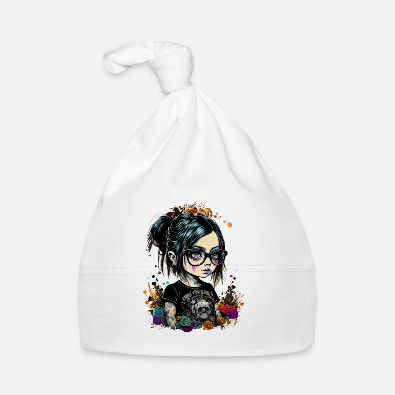 Kleines Mädchen mit Brille im Gothic- Stil Baby Bio-Mütze