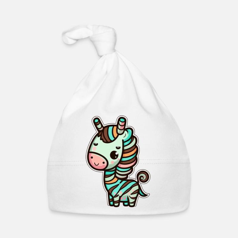 Kawaii Süßes glückliches Regenbogenzebra Baby Bio-Mütze