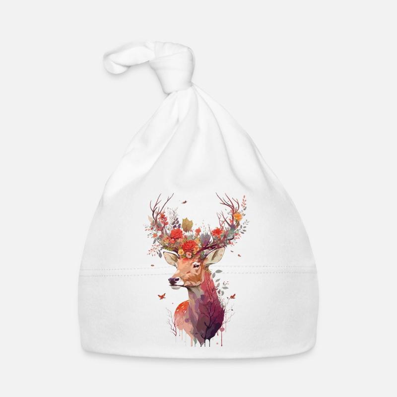 Beau cerf avec des fleurs en bois Bonnet bio Bébé