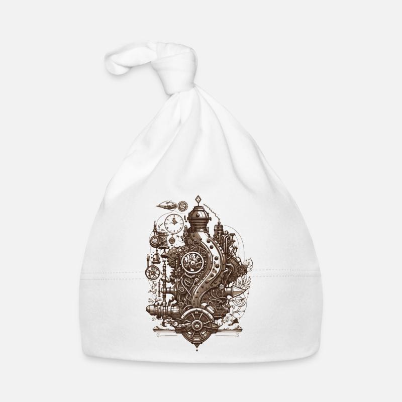 Steampunk technology steam engine with gears Organic Baby Cap