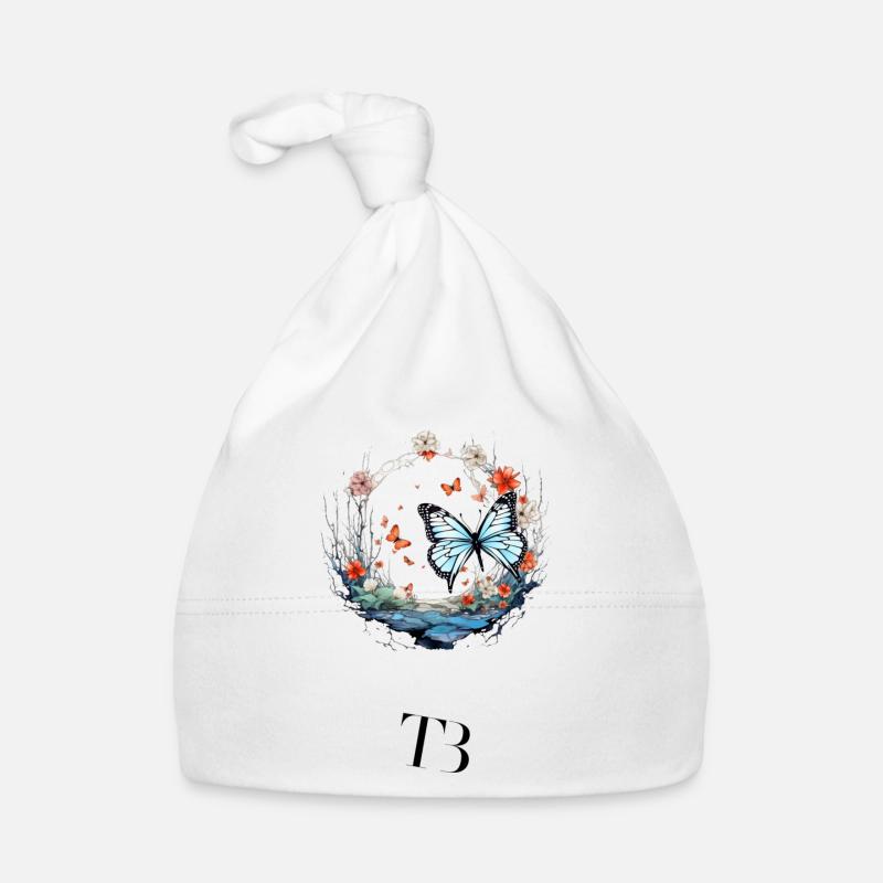 Beau design de papillon dans l’anneau de fleurs Bonnet bio Bébé