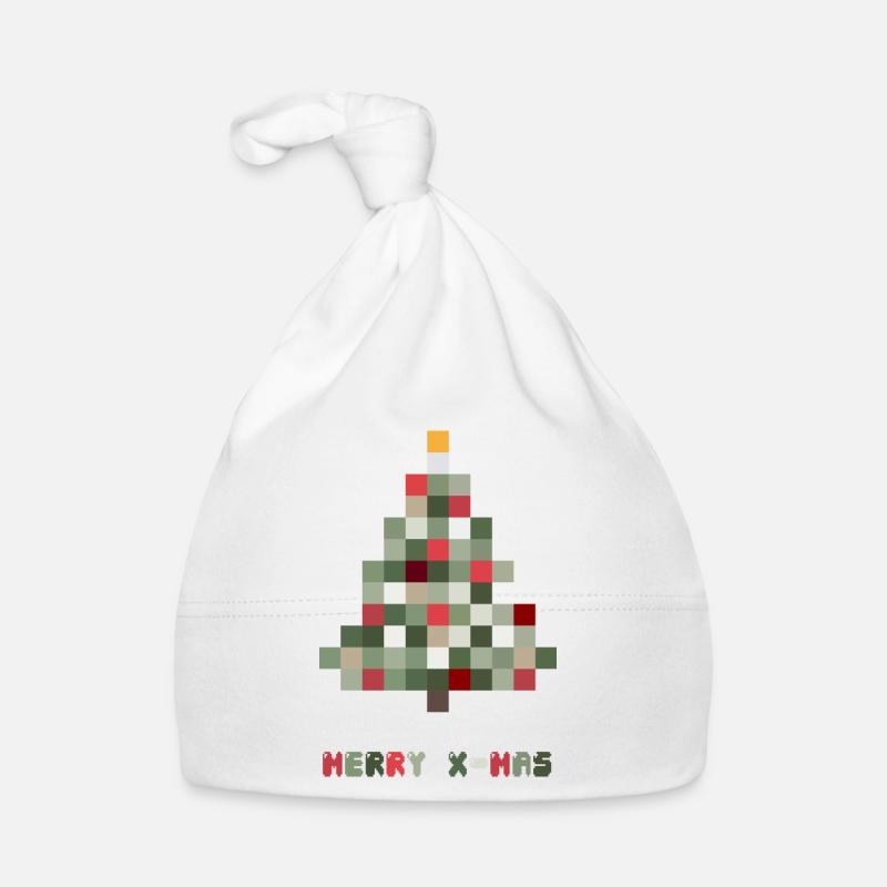 Merry Christmas 8-Bit Retro Christmas Tree Organic Baby Cap