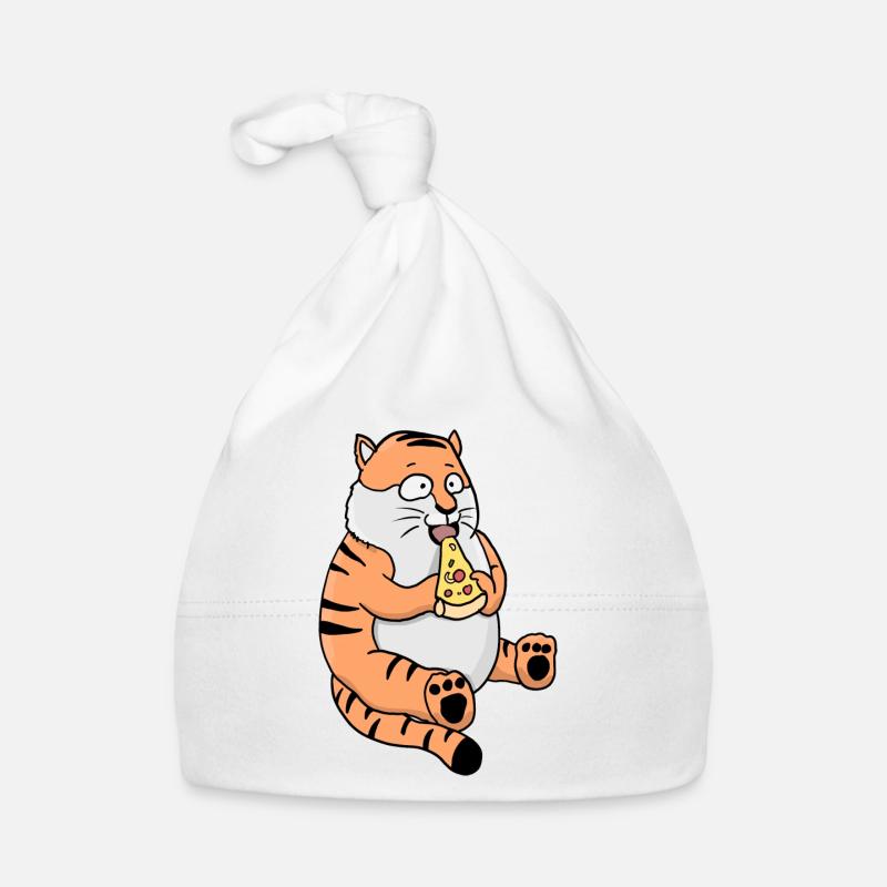 Fat Tiger Eating Pizza Funny Comic Style Organic Baby Cap