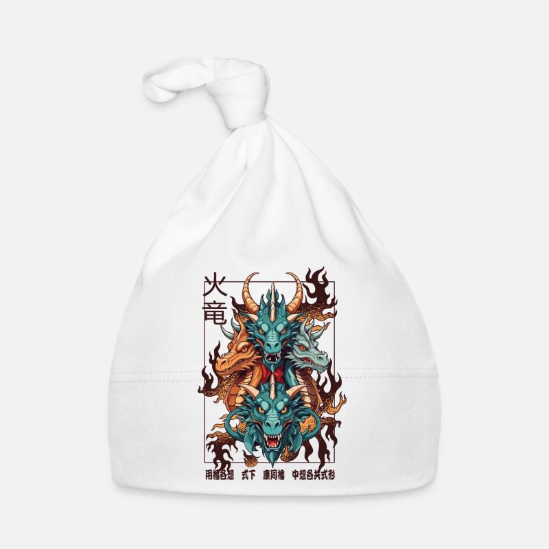 Dragons chinois - Bonnet bio Bébé - blanc