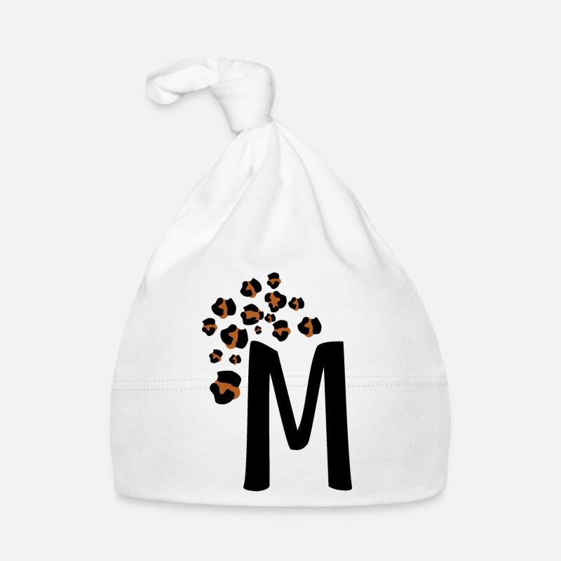 Lettre m motifs léopard - Bonnet bio Bébé - blanc